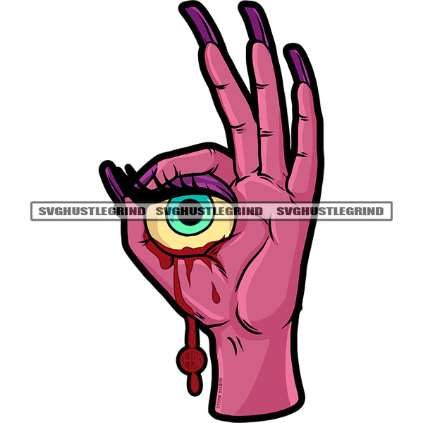 Eye On Women Hand Design Element Blood Dripping Long Nail Vector White Background SVG PNG JPG Vector Cutting Cricut Files