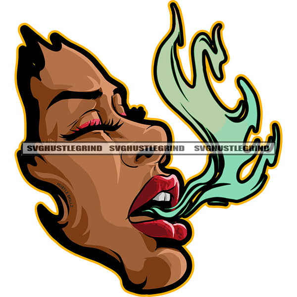 Gangster Woman Half Color Face Design Element White Background Girls Mouth On Smoke Vector SVG PNG JPG Vector Cutting Cricut Files