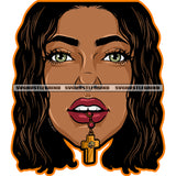 Melanin Woman Long Hair Face Design Element Cross On Mouth Vector White Background SVG JPG PNG Vector Clipart Cricut Cutting Files
