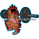 Strong Melanin Woman Bodybuilder Fitness Lifting Weights Squatting Barbell Fire Color Design Element White Background Vector SVG JPG PNG Vector Clipart Cricut Cutting Files