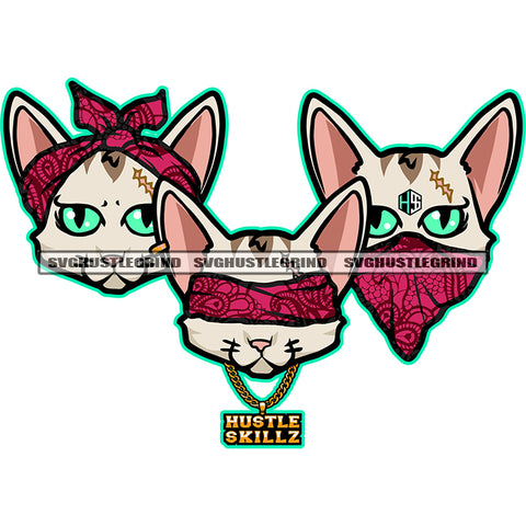 Scarface Face Cat Blind Eyes Design Element Cute Cat Face White Background Color Cat Head SVG JPG PNG Vector Clipart Cricut Cutting Files
