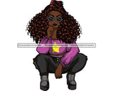 Afro Beautiful Lola Squatting Position Black Woman Nubian Queen Melanin Popping SVG Cutting Files For Silhouette Cricut and More