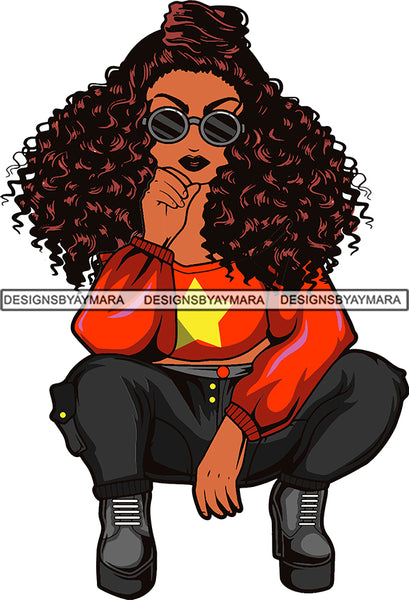 Afro Beautiful Lola Squatting Position Black Woman Nubian Queen Melanin Popping  SVG Cutting Files For Silhouette Cricut and More