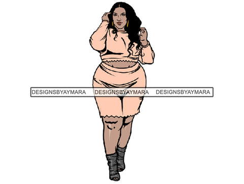 Afro Thick BBW Woman African American Ethnicity Queen Diva Classy Lady Beautiful Big And Bougie  PNG JPG EPS Vector Clipart
