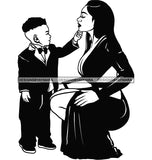 Mother And Son Boy Mum Black And White Black Afro Woman SVG JPG PNG Vector Clipart Cricut Silhouette Cut Cutting