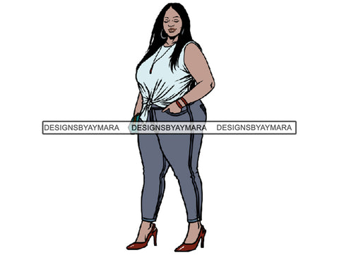 Afro Thick BBW Woman African American Ethnicity Queen Diva Classy Lady Beautiful Big And Bougie  PNG JPG EPS Vector Clipart