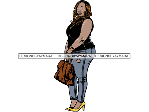 Afro Thick BBW Woman African American Ethnicity Queen Diva Classy Lady Beautiful Big And Bougie  PNG JPG EPS Vector Clipart