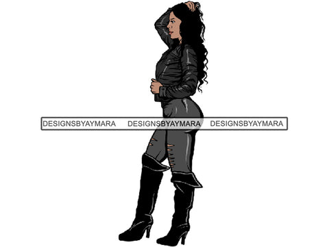 Biker Girl Woman  In High Black Boots JPG PNG Clipart Cricut Silhouette Cut Cutting