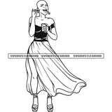 Afro Bald Head Woman Standing Vector Woman Holding Coffee Mug Black And White Color BW Goddess Classy SVG JPG PNG Vector Clipart Cricut Cutting Files