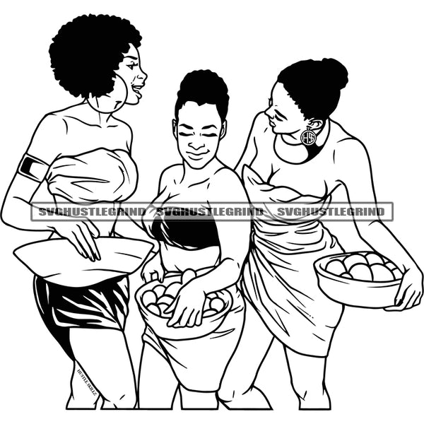 Best Friends Forever Afro Girls Holding Egg Basket Vector Woman Afro Hair Style Design Element Wearing Sexy Dress SVG JPG PNG Vector Clipart Cricut Cutting Files