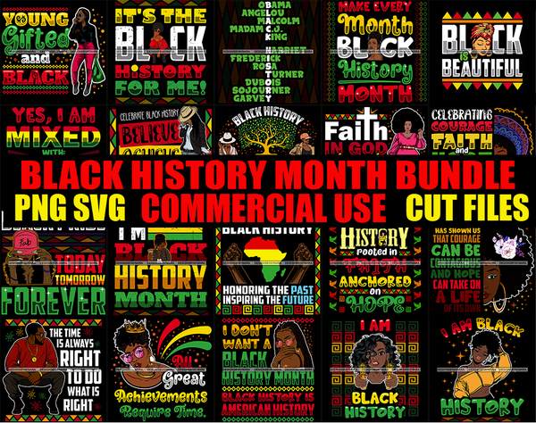 Black History Month Bundle Designs For Commercial Use PNG SVG JPG Print Cutting Digital Download Art Digital Tshirt Logo Sublimation Cricut Clipart Artwork Illustration