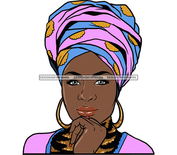 Afro Woman Turban Head Wrap Scarf Headscarf Nubian Queen Melanin Popping Female Lady Color Design Element SVG JPG PNG Vector Clipart Cricut Cutting Files