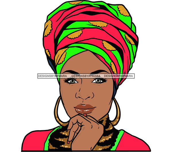 Afro Woman Turban Head Wrap Scarf Headscarf Nubian Queen Melanin Popping Female Lady Color Design Element Melanin Popping Female Lady SVG JPG PNG Vector Clipart Cricut Cutting Files