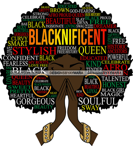 Afro Woman Praying Quotes Blacknificent Stylish Queen Educated Soulful SVG Vector Cut Files
