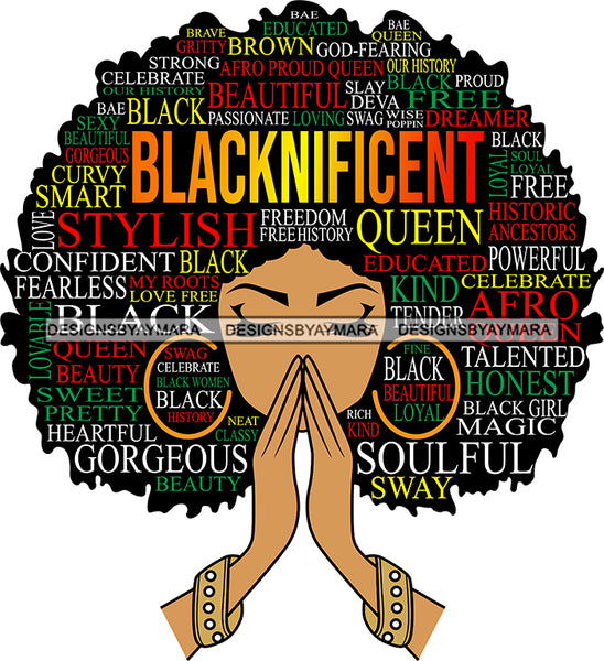 Afro Woman Praying Quotes Blacknificent Stylish Queen Educated Soulful SVG Vector Cut Files