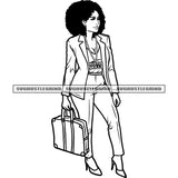 Diva Queen Boss Lady Bag On Hand Vector Afro Woman Model Melanin Classy Lady Glamour Black and White Afro Curly Hair SVG JPG PNG Vector Clipart Cricut Cutting Files