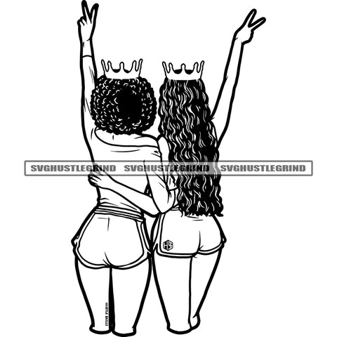 Best Friend Afro Woman Standing Vector Black And White Crown On Head Afro Short And Curly Long Hair Design Element SVG JPG PNG Vector Clipart Cricut Cutting Files