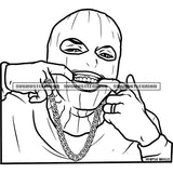 Gangster Man Ski Mask Gold Teeth Black and White Designs Logo Designs Elements Wearing Chain Smile Face BW SVG JPG PNG Vector Clipart Cricut Cutting Files