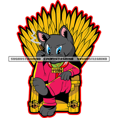 Gangster Scarface Cat Sitting On Thron Vector Cat Smoking Design Element Color White Background SVG JPG PNG Vector Clipart Cricut Cutting Files