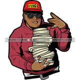 Gangster Man Holding Money Bundle Wearing Cap And Sunglass Vector Color Design Element Afro man Rock And Roll Hand Sign Dimond Ring SVG JPG PNG Vector Clipart Cricut Cutting Files