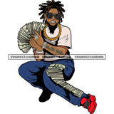 African Man Locs Hair Style Wearing Sunglass Holding Money Design Element Gangster Man Sitting Color Design Element SVG JPG PNG Vector Clipart Cricut Cutting Files