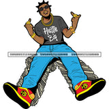 Afro Gangster Man Sitting On Money Vector Middle Finger Hand Sign Design Element Locs Hair Style African Man Wearing Sunglass Color White Background SVG JPG PNG Vector Clipart Cricut Cutting Files