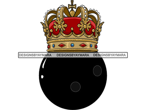 Bowling King Winner Sport Champion Varsity Player Game Ball Crown Gold Strike Trophy Tournament .PNG .SVG Clipart Vector Cricut Cut Cutting