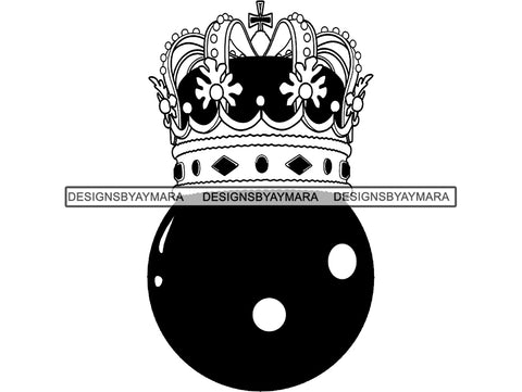 Bowling King Winner Sport Champion Varsity Player Game Ball Crown Gold Strike Trophy Tournament .PNG .SVG Clipart Vector Cricut Cut Cutting