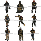 Bundle 9 Afro Military Man Army Carrying Weapon Gun PNG JPG Cutting Files For Silhouette Cricut and More!