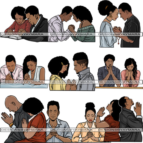 Bundle 9 Black Couple Praying God Together PNG File For Print Not For Cutting