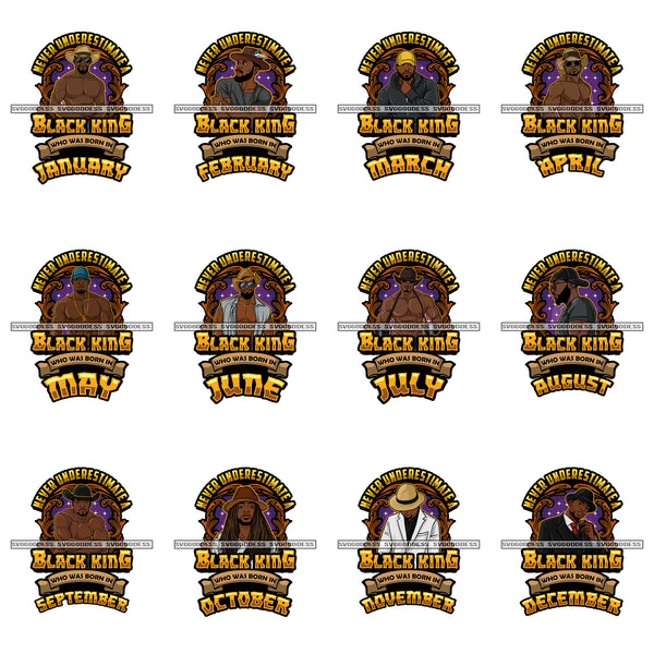 Bundle 12 Birthday King Afro Black King Man Handsome Men Melanin African American Male PNG JPG SVG Cutting Files For Silhouette Cricut and More!
