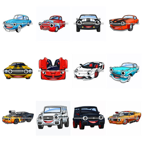 Bundle 12 Sport SUV Muscle Car Cartoon Character Vintage Retro Old School Automobile Classic  SVG PNG JPG Cutting Files For Silhouette Cricut and More!