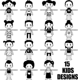 15 Kids Designs Quote Kids Character Design Element Black And White Artwork Both Smile Face Different Design Face Vector SVG JPG PNG Vector Clipart Cricut Silhouette Cut Cutting
