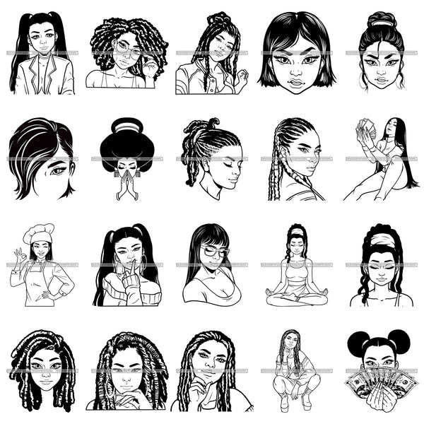 Bundle 20 Asian Ladies Sneak Eyes White Skin Pretty Face Chinese Model SVG JPG PNG Vector Designs Clipart For Cricut Silhouette Cut Cutting and More!