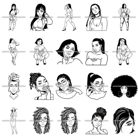 Bundle 20 Asian Ladies Sneak Eyes White Skin Pretty Face Chinese Model SVG JPG PNG Vector Designs Clipart For Cricut Silhouette Cut Cutting and More!