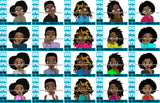 Bundle 20 Afro Cute Lili Big Eyes Designs For Commercial And Personal Use Black Girl Woman Nubian Queen Melanin SVG Cutting Files For Silhouette Cricut and More