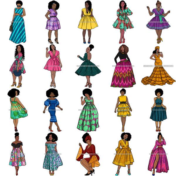 Bundle 20 Afro Beautiful Woman Fashion Female Girl Model Dress Goddess Diva Classy Lady .SVG Cut Files For Silhouette Cricut and More!