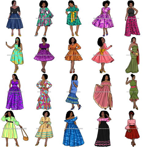 Bundle 20 Afro Beautiful Woman Fashion Female Girl Model Dress Goddess Diva Classy Lady .SVG Cut Files For Silhouette Cricut and More!