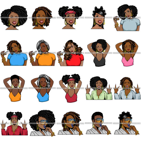 Bundle 20 Afro Lola Rock Gold Drill Queen Boss Lady Black Woman Nubian Melanin Popping  SVG Cutting Files For Silhouette Cricut and More