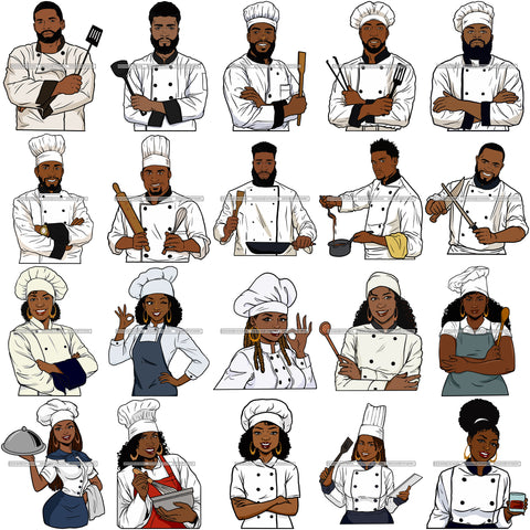 Bundle 20 Afro Chef Woman Man Culinary Cooking Cooker Cook Kitchen Gourmet Food Occupation SVG Cutting Files For Silhouette Cricut and More