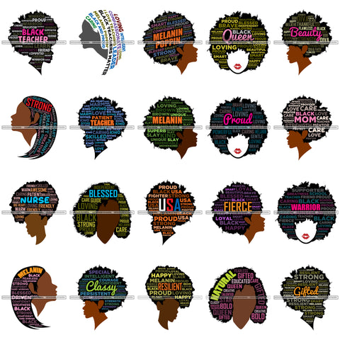 Bundle 20 Afro Black Proud Teacher Hair Quotes Fierce Queen Nubian Melanin SVG Cutting Files For Silhouette Cricut and More