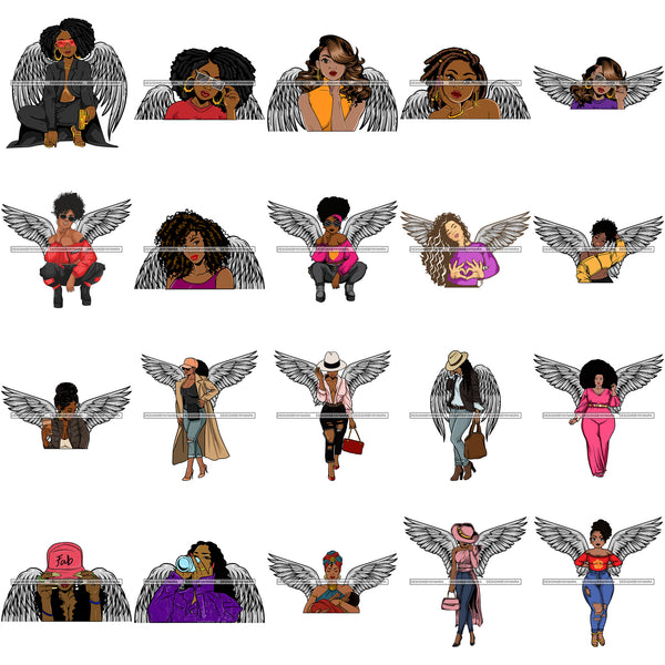 Bundle 20 Angels Babe Wings Sexy Melanin Pretty Woman Melanin Black Girl Magic Nubian SVG PNG JPG Cutting Files For Silhouette Cricut and More!
