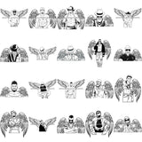 Bundle 20 Angel Man Wings Power Handsome Men Melanin African American Male BW SVG PNG JPG Cutting Files For Silhouette Cricut and More!