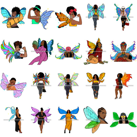 Bundle 20 Afro Melanin Angel Butterfly Wings Freedom Afro Woman SVG Cutting Files For Silhouette Cricut and More!