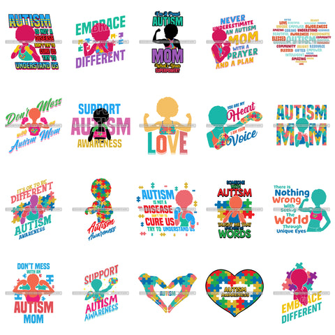 Bundle 20 Autism Mom Support Awareness SVG JPG PNG Cutting Files For Silhouette Cricut and More
