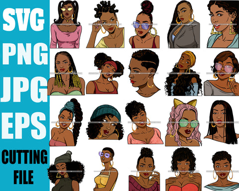 Bundle 20 Black Queen Hipster Fashion Bamboo Earrings Model Boss Lady Nubian Queen Melanin SVG Cutting Files For Silhouette Cricut and More
