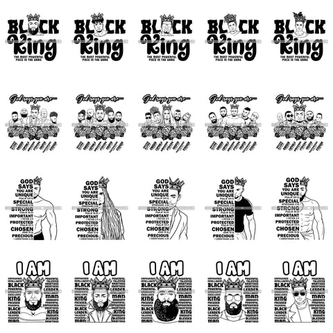 Bundle 20 Afro Black King Man God Says You Are Handsome Men Melanin African American Male PNG JPG SVG Cutting Files For Silhouette Cricut and More!