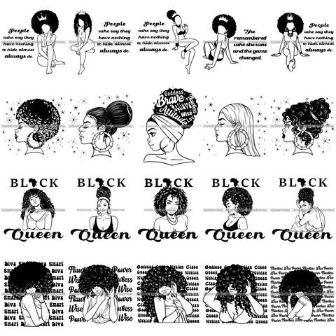 Bundle 20 Afro Woman Black Girl Magic Goddess Diva Black Queen Melanin Popping SVG Cut Files For Silhouette Cricut and More!