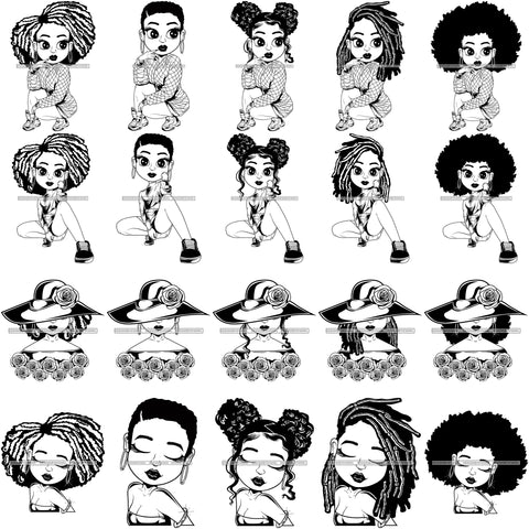 Bundle 20 Afro Cute Lili Woman SVG Hot Selling Designs Black Girl Magic Melanin Popping Hipster Girls SVG JPG PNG Layered Cutting Files For Silhouette Cricut and More