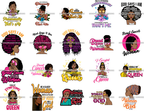 Bundle 20 Afro Woman God Says I'm Phenomenally Black Queen Quotes Nubian Melanin SVG Cutting Files For Silhouette Cricut and More